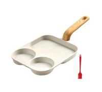 Poêle à frire antiadhésive à 3 sections pour œufs et jambon | Revêtement anti-adhésif en alliage d'aluminium avec poignée en grain de bois, 3 compartiments, compatible avec les