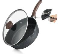 Poêle à frire antiadhésive avec couvercle 28 cm, induction, poignée en bois amovible