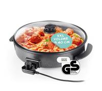 GOURMETmaxx Poêle électrique ⌀ 40cm | Hot Pot thermostatique, couvercle en verre & volume XXL avec revêtement antiadhésif - parfait pour paella, braisage & wok | 1500W