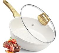 Poêle à frire avec couvercle - Poêle polyvalente pour sauter et braiser - Cuisine saine - Revêtement antiadhésif en grès - 28 cm, 4,5 litres - Blanche