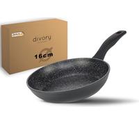 Poêle à frire DIVORY 16 cm (non compatible avec l'induction) – Petite poêle polyvalente à revêtement antiadhésif pour tous les types de cuisinières – Poignées sûres (noire, 16 cm)