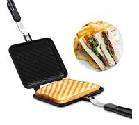 Poêle à Frire Double Face à Fond Plat en Alliage d'Aluminium Antiadhésive pour Sandwich Panini Omelette de Petit Déjeuner et Grille Motif