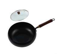 Poêle à frire en fer forgé à la main conçue pour maintenir la chaleur uniformément pour mijoter lentement ou frire à haute température avec induction (casserole de 28 cm + couvercle en verre L)