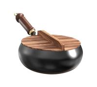 Poêle À Frire En Fonte Forgée À La Main | Grand Pot Traditionnel Non Revêtu Pour Frire, Braiser Et Ragoût | Batterie De Cuisine En Fer Fin Fabriqué À La Main Avec Poignée Ergonomique En Bois Pour Cuis