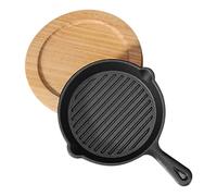 Poêle à Frire en Fonte Striée avec Poignée et Fond en Bois 7,2x5,3 | Compatible Induction, Saisie Régulière, Marques de Grill, Présentation du Four à Table, pour Œufs, Poulet, la Cuisine