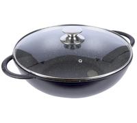 Poêle à frire en granit - GRANDE - 32 cm - Revêtement antiadhésif - Couvercle en verre - Alliage d'aluminium - Compatible avec les plaques de cuisson à gaz et à induction - Noir
