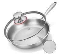 Poêle à Frire en Titane 28 cm avec Couvercle Motif Martelé Anti-Adhésive Résistante aux Rayures pour Cuisine et Camping