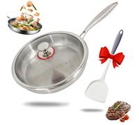 Poêle à frire martelée sans revêtement en titane - Anti-adhésive avec couvercle en verre et spatule universelle pour induction et feu ouvert - Idéale pour la cuisine et le camping (26 cm)