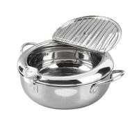 Poêle à Frire Miniature en Acier Inoxydable avec Thermomètre | Friteuse de Style Japonais, Compatible Induction, Niveau d'Huile Indiqué, Grille Amovible, Tailles 20cm 24cm