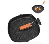 Poêle à Frire, poele grill,poele grill induction,Poêle à Griller Antiadhésive Avec Poignée Pliante Poêle à Steak En Acier Au Carbone Facile à Nettoyer Outil De Cuisson Au Bacon Pour Viande (28x28cm)