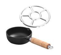 Poêle à Frire pour Œufs, Casserole en Acier Inoxydable Poignée Bois | Fonte Fer, Chauffe Huile Chaude, la Cuisine Maison, Petit Pot Lait, Support Fourneau