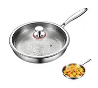 Poêle à Frire Titane Inox 26cm avec Couvercle | Fond Triple Couche | Compatible Tous Feux | Antiraies & Antiadhésive