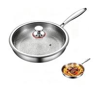 Poêle à Frire Titane Inox 28cm avec Couvercle Fond Triple Couche Compatible Tous Feux Antiraies & Antiadhésive