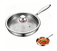 Poêle à Frire Titane Inox 30cm avec Couvercle Fond Triple Couche Compatible Tous Feux Antiraies & Antiadhésive