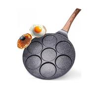 Poêle à frire - VILDE - 199007 - Granit - Noir et bois - Pour 7 œufs et crêpes