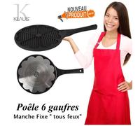 Poêle à gaufres - KLAUS - Modèle 6 gaufres - 100% antiadhésif - Revêtement en pierre - Manche fixe