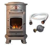 Poele à gaz 3,4 KW MARRON Effet poêle à bois Fonte véritable + Tuyau gaz + détendeur butane Provence Sahara