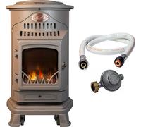 Poele à gaz 3,4 KW MARRON Effet poêle à bois Fonte véritable + Tuyau gaz + détendeur butane Provence UNIVERSAL