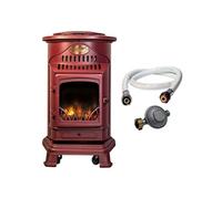 Poele à gaz 3,4 KW Rouge Effet poêle à bois Fonte véritable + Tuyau gaz + détendeur butane Provence Sahara