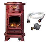 Poele à gaz 3,4 KW Rouge Effet poêle à bois Fonte véritable + Tuyau gaz + détendeur butane Provence Sahara
