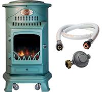 Poele à gaz 3,4 KW Vert Fonte véritable Effet poêle à bois + Tuyau gaz + détendeur butane Provence UNIVERSAL