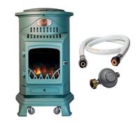 Poele à gaz 3,4 KW Vert Fonte véritable Effet poêle à bois + Tuyau gaz + détendeur butane Provence Sahara