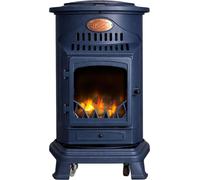 Sahara - Poêle à gaz 3,4KW Fonte véritable - Chauffage d'appoint Design Traditionnel Bleu Saphir Mat - Effet feu de Bois, Mobile sur roulettes Provence