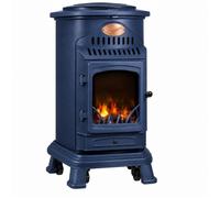 Sahara Poêle à gaz Provence 3,4 kW – Fonte véritable, effet feu de bois, Bleu Saphir Mat