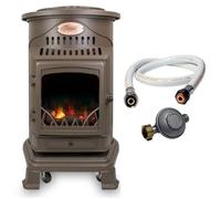 Poele à gaz 3,4KW Fonte véritable Provence Marron miel + Tuyau gaz + Detendeur gaz butane Sahara