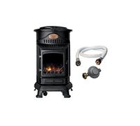 Poêle à gaz 3,4KW NOIR Fonte Véritable Effet feu de bois + Tuyau gaz + Détendeur butane Provence UNIVERSAL
