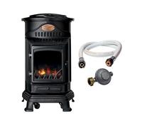 Poêle à gaz 3,4KW NOIR Fonte Véritable Effet feu de bois + Tuyau gaz + Détendeur butane Provence Sahara