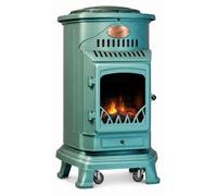 Poêle à gaz Fonte véritable 3.4KW VERT Chauffage à gaz Effet feu de bois Provence Sahara