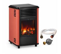 Poêle à gaz mobile 3,4KW Effet feu de bois - Chauffage gaz Rouge & Noir + Tuyau gaz + Détendeur butane Manhattan Sahara