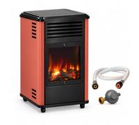 Poêle à gaz mobile 3,4KW Effet feu de bois - Chauffage gaz Rouge & Noir + Tuyau gaz + Détendeur butane Manhattan Sahara