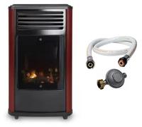 Poêle à gaz mobile 3,4KW Effet feu de bois - Chauffage gaz Rouge & Noir + Tuyau gaz + Détendeur butane Manhattan Sahara