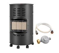 Poele à gaz Rondo 4200W 3 puissances + Tuyau & Détendeur Gaz Butane Chauffage d'appoint mobile Noir 80m² 5 roulettes INTEC