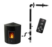Poêle à granulés d'angle étanche Iseos 12 2 kW Noir Sannover + Kit d'installation