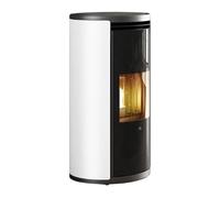 Poêle à granulés Edilkamin Evia 8 | 7,9 kW Façade en verre noir, panneaux latéraux - acier blanc mat