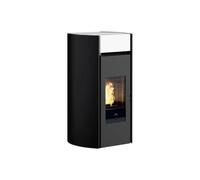Poêle à granulés Edilkamin Myrna H 15 Evo 14,9 kW Hydro Acier noir avec inserts et part supérieure en céramique blanc opaque