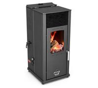 Poêle à granulés hybride, noir - Puissance de 8 kW - Capacité de 19 litres - Chauffage efficace