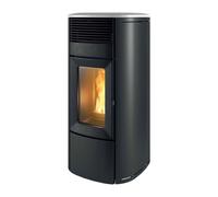 Poêle à granulés MCZ CLUB Absolute Comfort Air Matic 12 M3 Core 12 kW Habillage noir métal, plaque de recouvrement céramique blanche