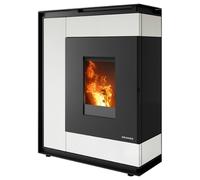 Poêle à granulés Oranier Boreas 8 kW Revêtement en pierre frittée blanc soyeux, Sortie fumée arrière Ø 80 mm