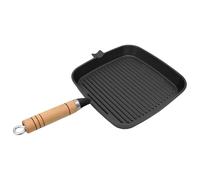 Poêle à gril en fonte avec poignée en bois - 20 x 20 cm - Poêle à steak antidérapante pour cuisinière à induction et four - Plaque de cuisson pour rôtir, braiser, rôtir - Faible teneur en graisse pour