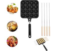 Poêle à grillades ronde en aluminium à 16 alvéoles - Moule antiadhésif à takoyaki avec plaque de cuisson et moule à pâtisserie - Moule à crêpes rond avec picots.