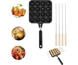 Poêle à grillades ronde en aluminium à 16 alvéoles - Moule antiadhésif à takoyaki avec plaque de cuisson et moule à pâtisserie - Moule à crêpes rond avec picots.