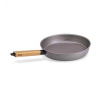 Poêle à griller à induction et gril Poêle en fer - 28 cm - poignée résistante à la chaleur - bois - rond - revêtement naturel - Collection Nomad