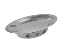Poêle à griller à poisson ovale en acier inoxydable avec large pour bord. Électropoli, durable et résistant à la rouille pour brûleurs à gaz. Pour la maison et la restauration. Poisson en acier
