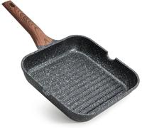 Poêle à griller antiadhésive - Forme carrée - Gril intérieur - Revêtement sain - 28 cm - Noir