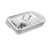 Poêle à griller avec à rôtir en acier inoxydable et couvercle - 41 x 24,5 x 7,5 cm - Passe au four - Pour poisson, viande, légumes, barbecue, camping, pâtisserie