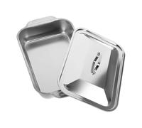 Poêle à griller avec à rôtir en acier inoxydable et couvercle - 41 x 24,5 x 7,5 cm - Passe au four - Pour poisson, viande, légumes, barbecue, camping, pâtisserie
